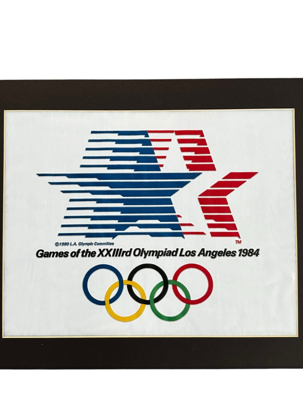 Vintage 1984 Los Angeles LA Olympics Stars in Motion 15x12 Matted Fabric Banner